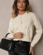 elsa.m by may Cardigan bej deschis din viscoză cu nasturi perluțe sclipici relief și biluțe Harirani