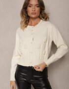 elsa.m by may Cardigan bej deschis din viscoză cu nasturi perluțe sclipici relief și biluțe Harirani