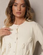 elsa.m by may Cardigan bej deschis din viscoză cu nasturi perluțe sclipici relief și biluțe Harirani