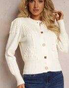 elsa.m by may Cardigan Bej deschis din viscoză cu nervuri cu nasturi Genadia