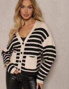 elsa.m by may Cardigan bej deschis încheiat în dungi din tricot de viscoză Filaria
