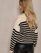 elsa.m by may Cardigan bej deschis încheiat în dungi din tricot de viscoză Filaria