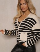 elsa.m by may Cardigan bej deschis încheiat în dungi din tricot de viscoză Filaria