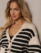 elsa.m by may Cardigan bej deschis încheiat în dungi din tricot de viscoză Filaria