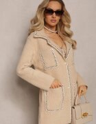 elsa.m by may Cardigan Bej din Vascoză cu Fir Metalic Încheiat cu nasturi de Perle Exousa