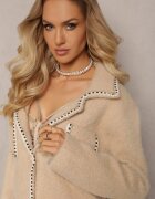 elsa.m by may Cardigan Bej din Vascoză cu Fir Metalic Încheiat cu nasturi de Perle Exousa