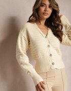 elsa.m by may Cardigan Bej din Viscoză cu Dungi cu Nervuri Uluria