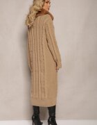 elsa.m by may Cardigan Bej din viscoză cu împletitură cu guler de blană Nirossa