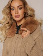 elsa.m by may Cardigan Bej din viscoză cu împletitură cu guler de blană Nirossa