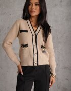 elsa.m by may Cardigan Bej din Viscoză cu Lanțuri și Perle Molito