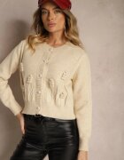 elsa.m by may Cardigan Bej din viscoză cu nasturi perle sclipici relief și mărgele Harirani