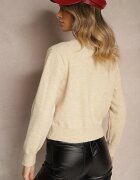 elsa.m by may Cardigan Bej din viscoză cu nasturi perle sclipici relief și mărgele Harirani