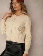 elsa.m by may Cardigan Bej din viscoză cu nasturi perle sclipici relief și mărgele Harirani