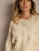 elsa.m by may Cardigan Bej din viscoză cu nasturi perle sclipici relief și mărgele Harirani