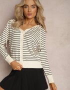 elsa.m by may Cardigan Bej din Viscoză în Dungă cu Glugă și Nasturi Oevira