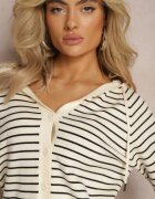 elsa.m by may Cardigan Bej din Viscoză în Dungă cu Glugă și Nasturi Oevira