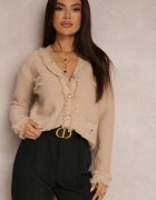 elsa.m by may Cardigan Bej Încheiat din Vâscoză Asabe