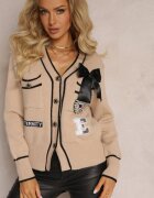 elsa.m by may Cardigan Bej închis din viscoză cu nasturi cu aplicații și paiete Velafia