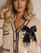 elsa.m by may Cardigan Bej închis din viscoză cu nasturi cu aplicații și paiete Velafia