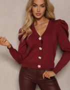 elsa.m by may Cardigan deschis Bordeaux din Viscoză Decorat cu Nasturi Florali Enarine