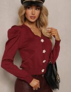 elsa.m by may Cardigan deschis Bordeaux din Viscoză Decorat cu Nasturi Florali Enarine
