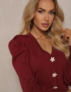 elsa.m by may Cardigan deschis Bordeaux din Viscoză Decorat cu Nasturi Florali Enarine