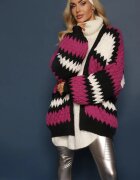 elsa.m by may Cardigan Fucsia Lejer Neîncheiat în Dungi Decorative Adocca