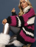 elsa.m by may Cardigan Fucsia Lejer Neîncheiat în Dungi Decorative Adocca