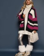 elsa.m by may Cardigan Fucsia Lejer Neîncheiat în Dungi Decorative Adocca