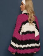 elsa.m by may Cardigan Fucsia Lejer Neîncheiat în Dungi Decorative Adocca