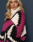 elsa.m by may Cardigan Fucsia Lejer Neîncheiat în Dungi Decorative Adocca
