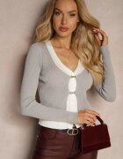 elsa.m by may Cardigan Gri Reiat cu Viscoză Decorat cu Copci Metalice Iriloria