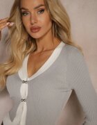 elsa.m by may Cardigan Gri Reiat cu Viscoză Decorat cu Copci Metalice Iriloria