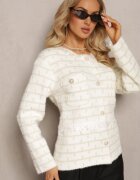 elsa.m by may Cardigan încheiat Alb-Bej din Vâscoză și Fir Metalic Kurisa