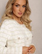 elsa.m by may Cardigan încheiat Alb-Bej din Vâscoză și Fir Metalic Kurisa