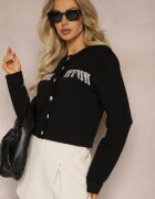 elsa.m by may Cardigan Negru cu Franjuri decorate cu Zirconii și Nasturi în formă de Flori Alinessa