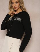 elsa.m by may Cardigan Negru cu Franjuri decorate cu Zirconii și Nasturi în formă de Flori Alinessa