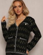 elsa.m by may Cardigan negru cu nasturi cu zirconiu cu fir metalic Sianasa