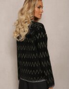 elsa.m by may Cardigan negru cu nasturi cu zirconiu cu fir metalic Sianasa