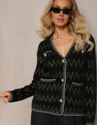 elsa.m by may Cardigan negru cu nasturi cu zirconiu cu fir metalic Sianasa