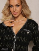 elsa.m by may Cardigan negru cu nasturi cu zirconiu cu fir metalic Sianasa