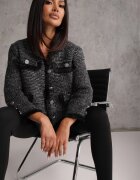elsa.m by may Cardigan Negru din vâscoză cu fir metalic cu franjuri și nasturi decorativi Alamir