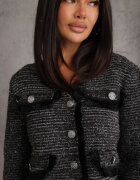 elsa.m by may Cardigan Negru din vâscoză cu fir metalic cu franjuri și nasturi decorativi Alamir