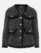 elsa.m by may Cardigan Negru din vâscoză cu fir metalic cu franjuri și nasturi decorativi Alamir