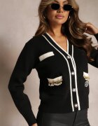elsa.m by may Cardigan Negru din Vâscoză cu Lanțuri și Perle Molito