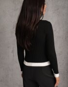 elsa.m by may Cardigan Negru din Viscoză cu Broșă Decorat cu Lanț și Fir Metalic Rileal