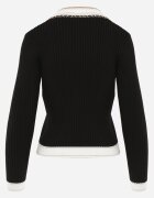 elsa.m by may Cardigan Negru din Viscoză cu Broșă Decorat cu Lanț și Fir Metalic Rileal