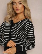elsa.m by may Cardigan Negru din Viscoză cu Dungi cu Glugă și Nasturi Oevira