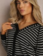 elsa.m by may Cardigan Negru din Viscoză cu Dungi cu Glugă și Nasturi Oevira