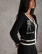 elsa.m by may Cardigan Negru din Viscoză cu fundiță tip broșă și margini contrastante Graphia